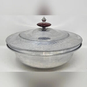 Vintage MCM aluminum Covered Casserole Serving Dish Wood Knob Buenilum Chafing